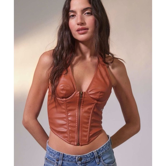Urban Outfitters Brown Faux Leather Halter Top - Picture 1 of 8